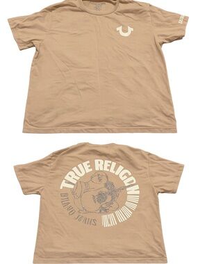 True Religion womans Tan Graphic Logo Tee